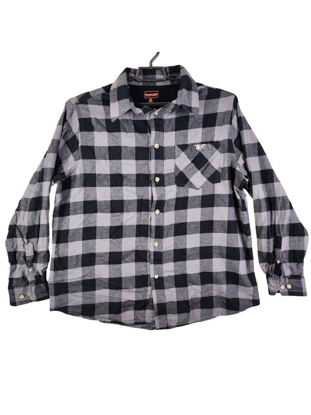Mens Boulder Creek Trading Gray Black Plaid Flannel Button Up Shirt Cotton XLB